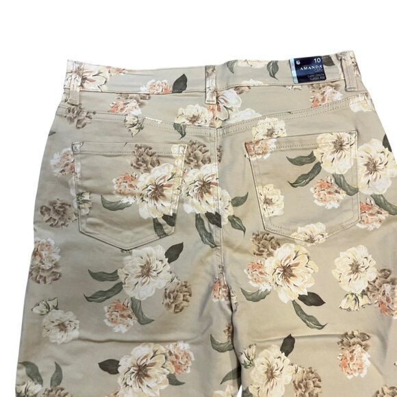 (25123) NWT Gloria Vanderbilt "Amanda" Capris Women's Size 10 Cream Flowers NEW - Picture 3 of 4